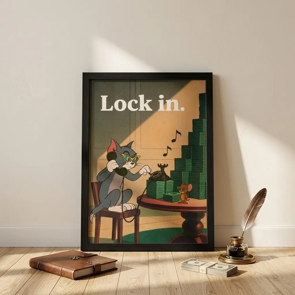 Lock In Cat Poster, Cozy Gaming Room Wall Art, Motivational Cat Print, Gamer Desk Decor, Cute Animal Poster, No Frame