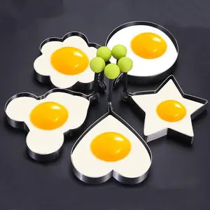 Stainless Steel Egg Rings for Frying Eggs, 5Pcs Non-Stick Egg Pancake Molds with Handle, Heart/Star/Flower/Circle Shape Egg Shapers, Perfect Breakfast Cooking Tools for Griddle, Kitchen Gadgets for Home Use
