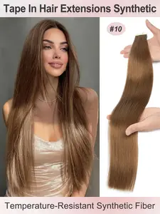 Synthetic Tape in Hair Extensions Straight Hair Seamless Tape ins Invisible Adhesive 20pcs/pack 20Iinch 50G Double Sided Adhesive Tape Hair Extensions Heat Resistant Synthetic
