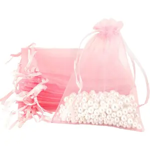 Organza Bags 3.5x4.7 Inch 50Pcs Sheer Small Mesh Drawstring Gift Bags for Sachet Party Favor Wedding Easter Baby Shower Birthday Mother's Day Graduation Jewelry Pouches Candy Soap Makeup, Pink
