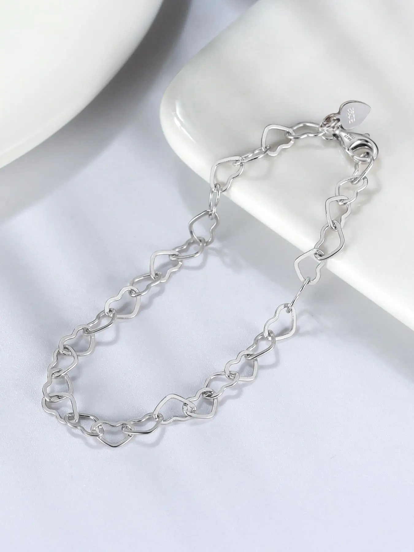 S925 Sterling Silver Fashion Hollow Out Heart Design Rolo Chain Anklet, Fashion Jewelry for Party, Daily Clothing Decor, Trendy All-match & Exquisite