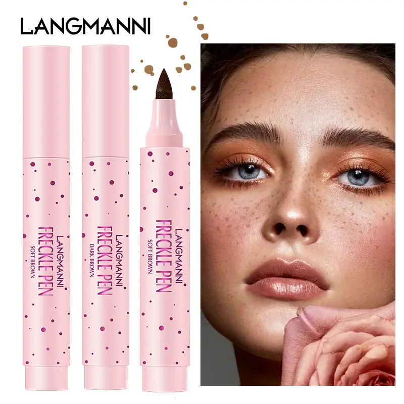 LANGMANNI Freckle Pen, Waterproof and Long Lasting Cosmetic with Fine Brush Tip for Realistic Freckles, Gentle Soft Brown for Beginners, Youthful Makeup, Brown Freckle Pen Sweatproof Daily Makeup