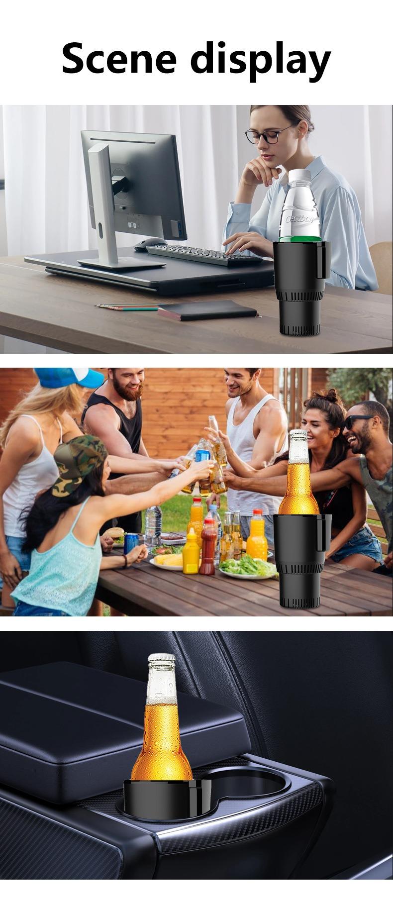 Recent smart temperature-controlled cup with TEC cooling and heating technology. Cools in 15 mins to 2-7°C, heats in 8 mins to 58-70°C. Portable, quiet, compatible with various containers. Ideal for car, office, home, and outdoor use.