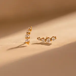 Tiny Diamond Climbers by Caitlyn Minimalist - Dainty Crystal Ear Climber Stud Earrings - Everyday Jewelry - Gift for Her