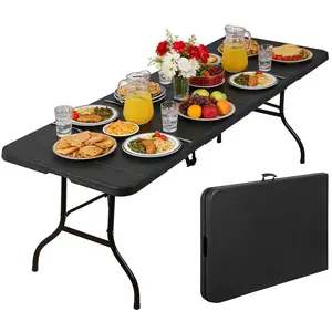 Segawe 8-Foot Folding Game Table, Portable Camping Table for Camping, Picnic, Beach, & Parties, with Portable Carrying Handle, Black