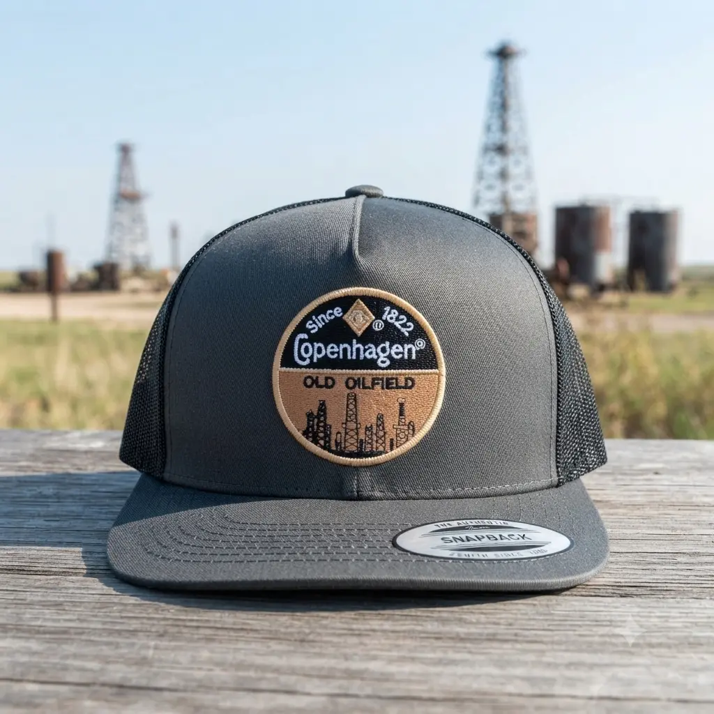 Copenhagen Old Oilfield Trucker Hat, Embroidered Vintage Snapback Cap, Oilfield Workwear Mesh Hat, Flat Bill Hat, Gift for Men