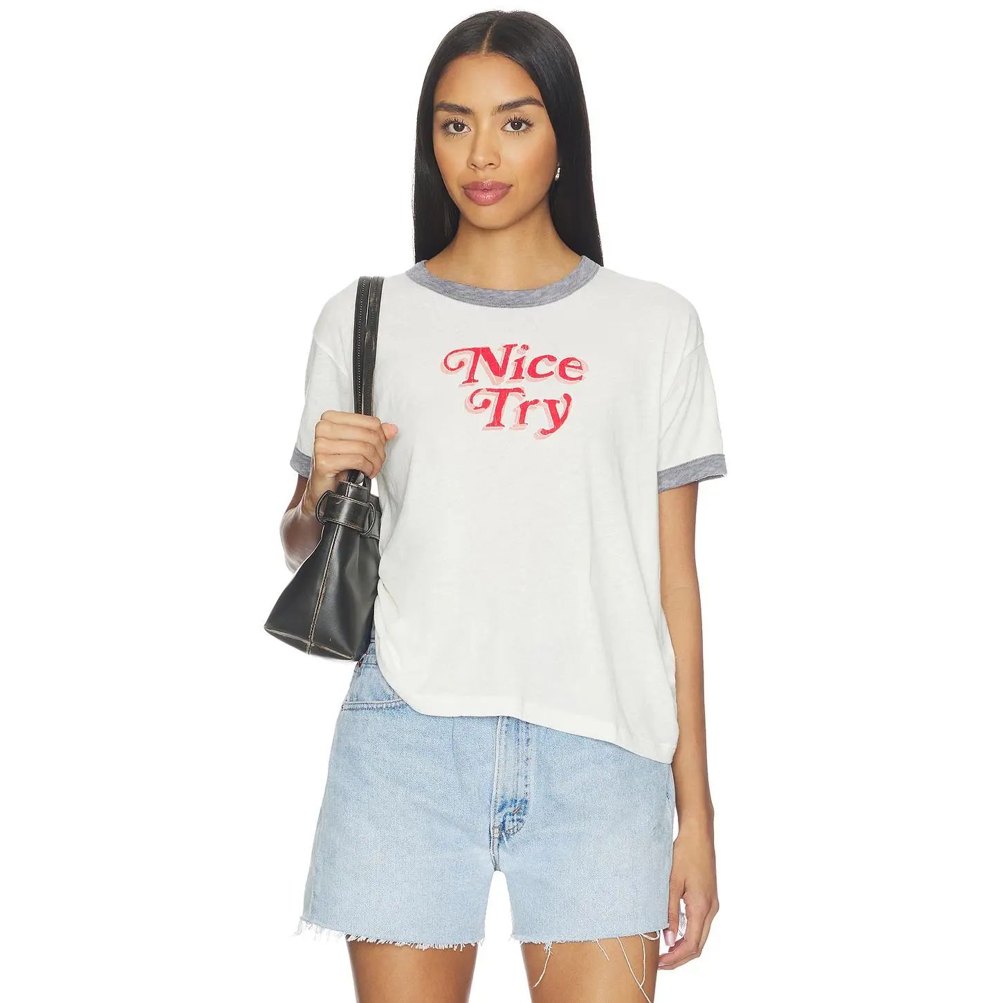 DAYDREAMER Nice Try Burnout Ringer Tee in Vintage White & Navy