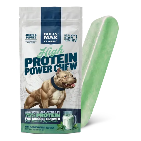 Bully Max Mint Power Chew Dog Treats - All Ages, Long-Lasting Chew Dental Treats, 75% Protein Fuels Strong Muscles, Freshens Breath, Gluten Free, 0 Preservatives, 3 Natural Ingredients, Easy-to-Digest Protein for Growth, Edible Every Bite, Less Fuss