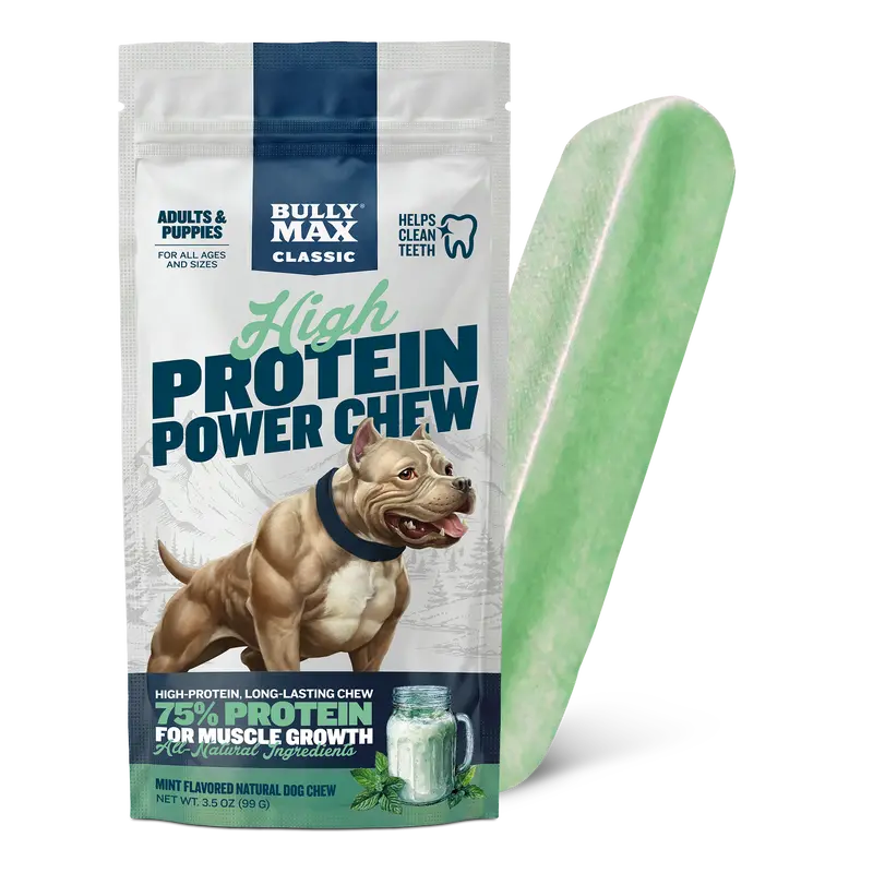 Bully Max Mint Power Chew Dog Treats - All Ages, Long-Lasting Chew Dental Treats, 75% Protein Fuels Strong Muscles, Freshens Breath, Gluten Free, 0 Preservatives, 3 Natural Ingredients, Easy-to-Digest Protein for Growth, Edible Every Bite, Less Fuss