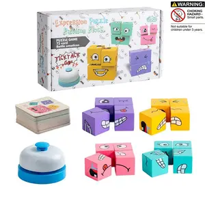 Wooden Expression Changing Block Stacking Toy, Expression Changing Block Stacking Toy with Bell & Card, Multiplayer Competitive Entertainment Game Toy, Family Fun Game