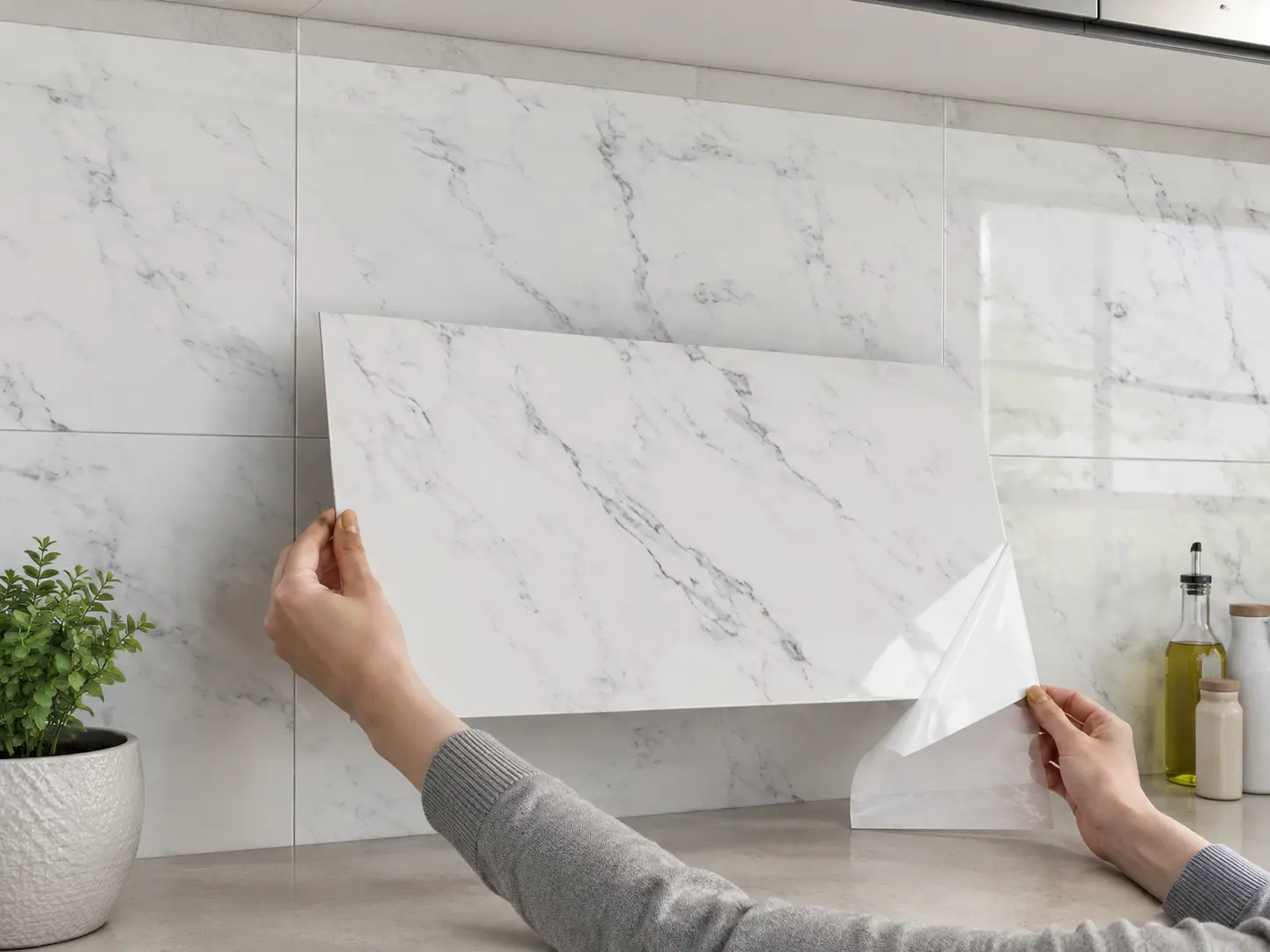 Faux Marble Flat Self-Adhesive PVC Wall Panels, 11.8"×23.6" (30×60cm) Pre-Pasted Peel-and-Stick Waterproof Easy-Remove Stickers for Bathroom-Kitchen Home Decor
