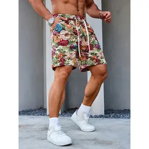 Hawaiian Floral Allover Print Knit Shorts Men Summer Trendy Stylish Mid-Rise Beach Vacation Sandals Comfortable Knit Material