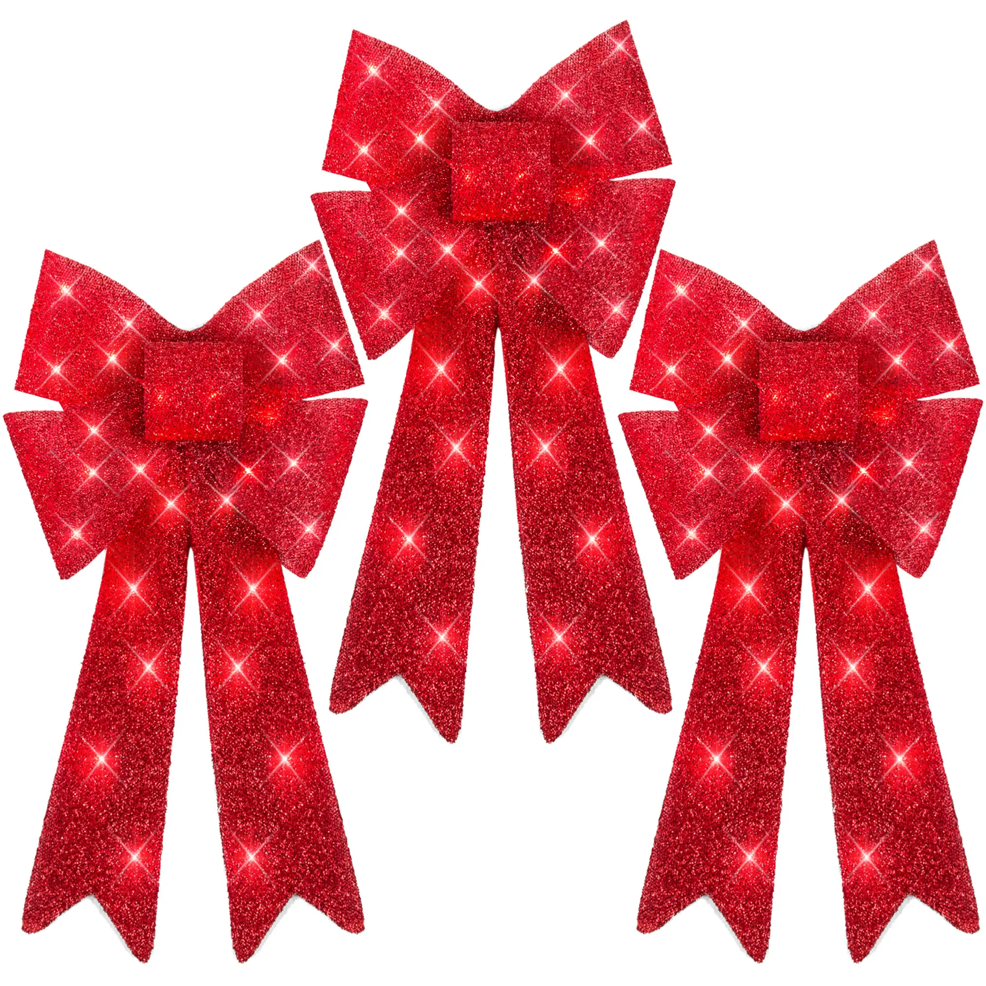 Best Choice Products Set of 3 Pre-Lit Christmas Bows, Indoor/Outdoor LED Holiday Décor w/ 8 Light Functions