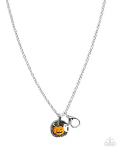 Halloween Hello - Multi Pumpkin Charm Silver Lanyard Necklace - Paparazzi