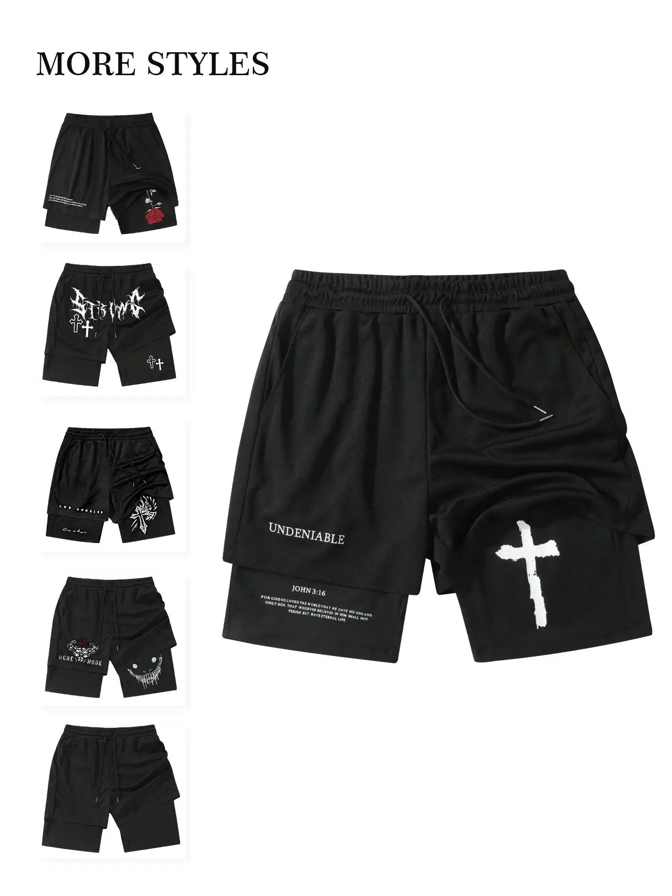 Men's Regular Fit Cross Print 2 in 1 Drawstring Waist Shorts, Casual Pocket Track Shorts for Summer, Fashion Men's Bottoms for Daily Wear