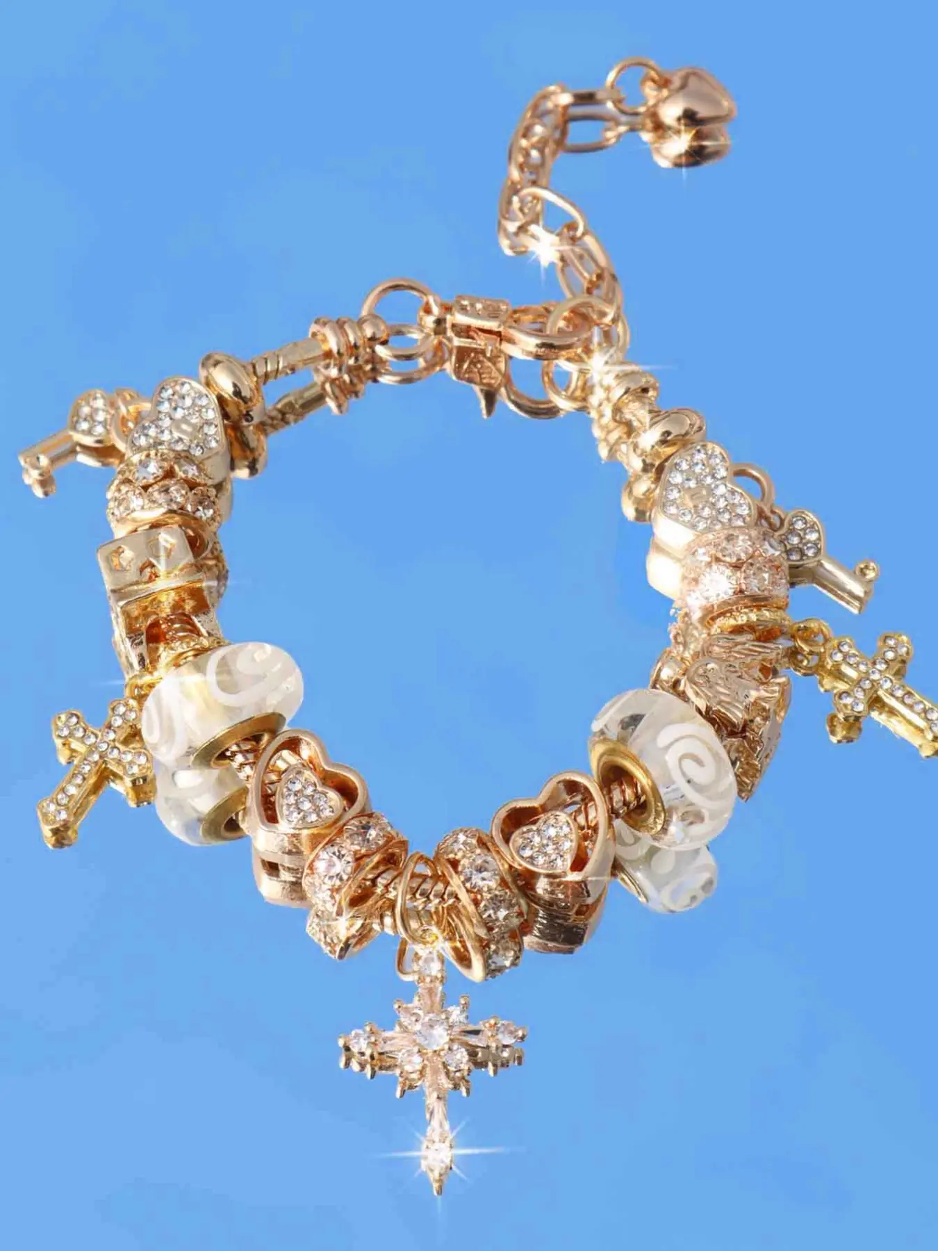 Fashion Vortex Charm Bracelet, Cross Key DIY Bracelet, Classic Lock Key Bracelet, Heart Cross Bracelet, Elegant Jewelry Accessory, Charms Bracelet, Alloy Chain Bracelet, Exquisite Bracelet, Bracelet Classic Design, Hand Chain, Alloy Heart Bracelets