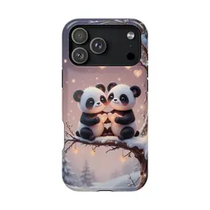 Cute Panda Couple Phone Case – Winter Love Aesthetic – Adorable Bears on Snowy Branch, Cute Phone Case, Gift for Women, Mom, Sister, Friend, Him/ Her, Birthday - iP Xr, 11, 12, 13, 14, 15, 16, 17, S21, 22, 23, 24, 25 - Tough Case, MagSafe, Phone Case