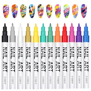 12 Pcs 0.7mm Long-Lasting Smooth Nail Art Marker Pens, Nail Polish Manicure Tools for Flower, Graffiti Designs, Ideal Beauty & Personal Care Gift