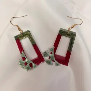 Handmade Resin Earrings with Christmas Vibe - Red and Green Design