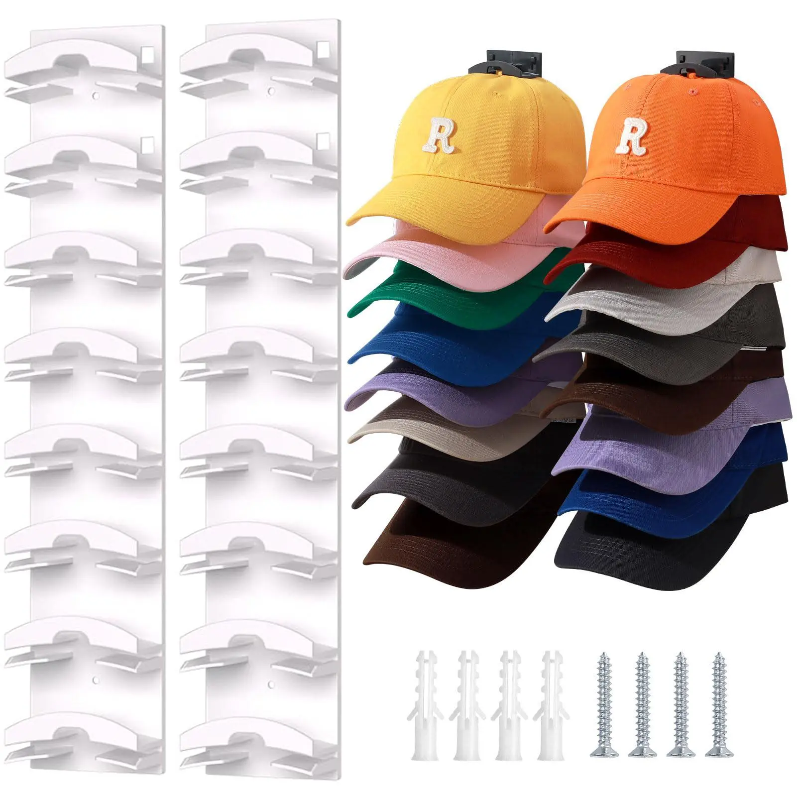2 baseballcap storage racks, wall-mounted hat racks, wall-mounted hat hooks, can hold up to 16 hats