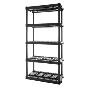Plano Multifunctional 5-Shelf Extra Heavy-Duty Interlocking Plastic Storage Shelves, 200 lbs Capacity, Black Household Organizer