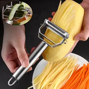2pcs Stainless Steel Multifunctional Peeler Set - Easy-to-Use Kitchen Household Products with Efficient Cutter, Scraper, Vegetable Grater, Potato Spiral Grater, Spatula - Suitable for Potatoes, Melons - Dorm Essential Utensil