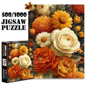 1pc 1000 piece adult puzzle 70x50cm Assorted Orange and White Flower Arrangement 500 pieces of paper jigsaw puzzle, suitable for adults and families, large-scale DIY puzzle interactive toy games, b