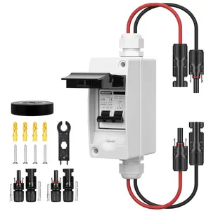 Solar Panels Disconnect Switch 50Amp DC Solar Shut Off Switch 400V 2 Poles Outdoor AC Small Miniature Circuit Breaker Box, IP65 Waterproof UV-Proof for PV Homes