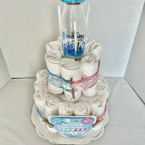 Gender reveal diaper cake. I Pick Boy comes with two sided coin for future decision decisions for baby.