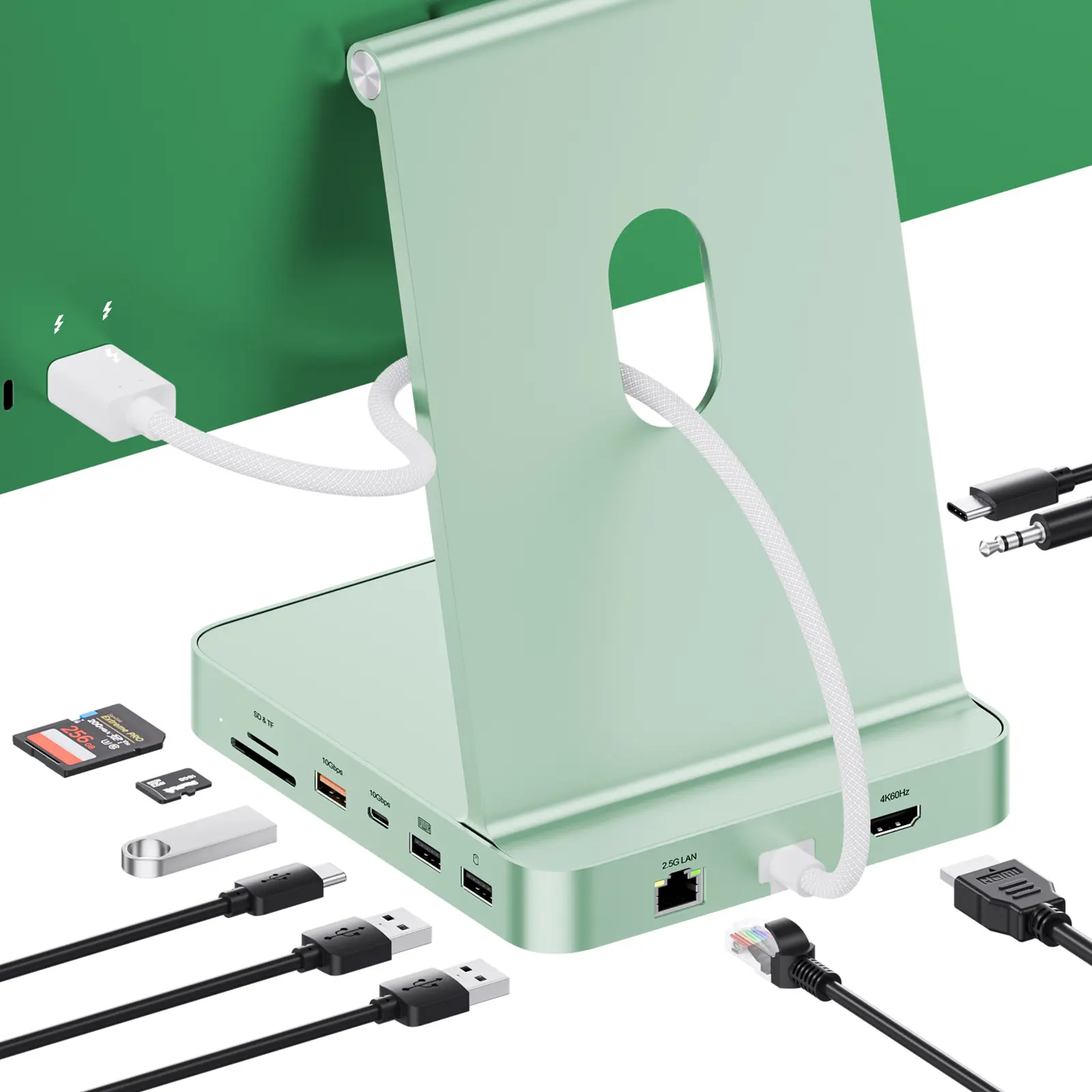 PULWTOP USB C Hub for iMac 24 inch 2021, 2023, 2024, iMac Docking Station Support M.2 SSD(SSD not Included), 4K HDMI, 2.5GbE, 5 USB A/C, SD/TF - Green