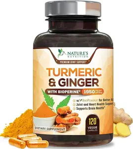 Turmeric Curcumin with BioPerine & Ginger 95% Curcuminoids 1950mg - Black Pepper Extract for Max Absorption, Nature's Joint Support Supplement, Herbal Turmeric Pills, Vegan - 120 Capsules
