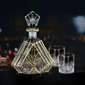 Hand-painted Gold Decanter Set for Men - Whiskey Decanter, Wine Aerator, and 2 Glasses,Bourbon Gifts, Liquor Bottles, and Tequila Decanter,birthday gifts ideas for him,husband and Men Dad Fathers Day