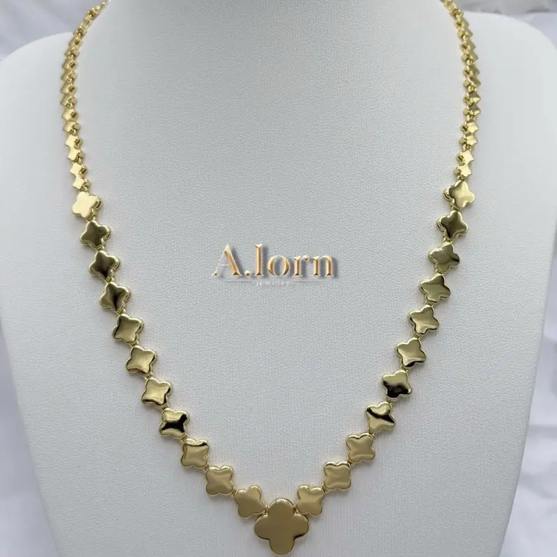 A.Jorn Hermosa Collar Flor Espejo 18 Inch Laminado 14k Capas Oro Real Alta Calidad Uso Diario Stainless Steel 100% Water Resistant