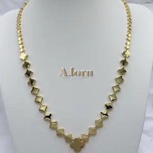 A.Jorn Hermosa Collar Flor Espejo 18 Inch Laminado 14k Capas Oro Real Alta Calidad Uso Diario Stainless Steel 100% Water Resistant