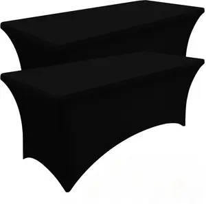 2 Pack Spandex Table Cloth 6FT, Elastic Fitted Stretch Tablecloths, Washable and Wrinkle Free Rectangular Patio Table Cover for Outdoor, Wedding, Banquet & Parties