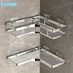 Stainless Steel Corner Shower Caddy, 1 Count Punch-free Triangle Storage Rack, Bathroom & Kitchen Organization Rack, Home Organizer