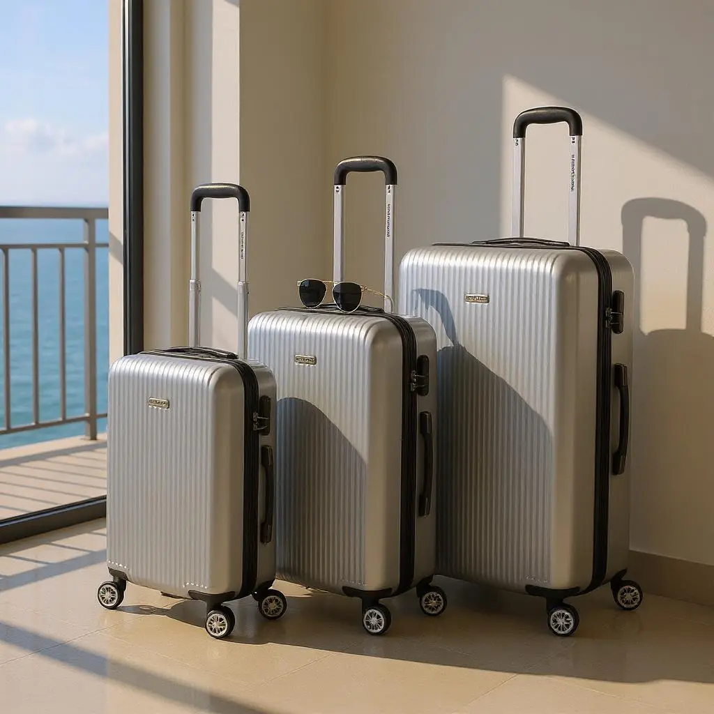3-Piece Spinner Luggage Set - Lightweight ABS Hard Shell Suitcases with 360° Wheels & Lock - 20" 24" 28" Travel Set - Black & Grey