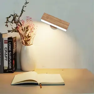 Rotatable Wooden Wall Lamp, Dimmable LED Bedside Sconce, Modern Minimalist Night Light for Bedroom, Living Room, Study Decor