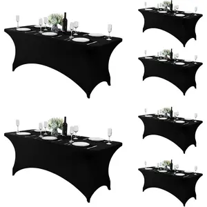 6 pack spandex table cover for 6ft table universal fitted stretch tablecloth for party banquet wedding and eventsblack