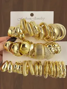 18 Piece Set Sexy Irregular Bamboo Wave C-Shaped Earrings, Unisex Exaggerated Party Jewelry, Unique Fashion Accessories for Men and Women, Hoop Earring Sets