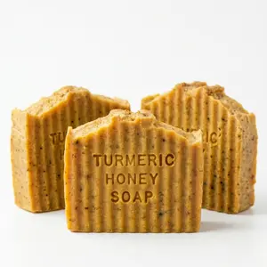 Natural Turmeric Ginger Honey Soap Set -  Dark Spots, Eczema, Glass Skin -3 Bar Set - Men & Women - Gentle Daily Use -All Skin Types - Sensitive Skin - Natural Handmade Soap