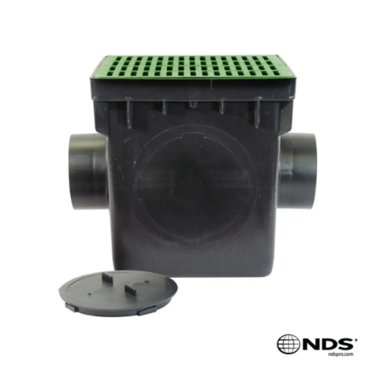 NDS 1200GRKIT 12 x 12 in. Tapered Plastic Polypropylene Catch Basin Kit with 2 Outlets for Landscape Stormwater Management, Collecting Surface Water & Light Vehicular Traffic