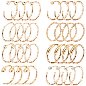 OIDEA 32PCS 20G 316L Stainless Steel Dainty Piercing Jewelry Set, Cubic Zirconia Rhinestone Round Hoop C-Bend Nose Ring Body Piercing Accessories