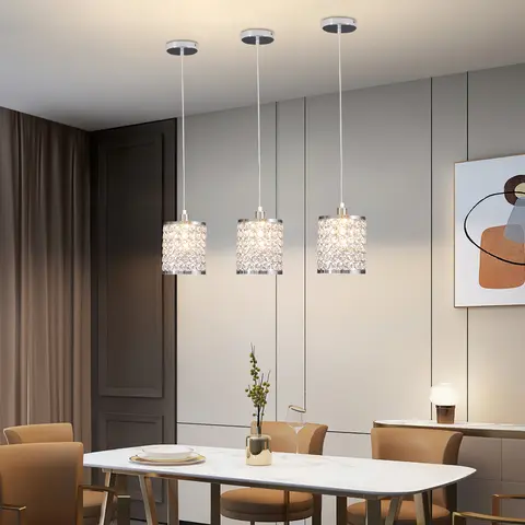 CNCEST 3-Pack Chrome Glass Height-Adjustable AC-Powered Pendant Lamps - 70in Drop Adjust, Easy DIY Install, LED Atmosphere Lighting for Living Room, Dining Room