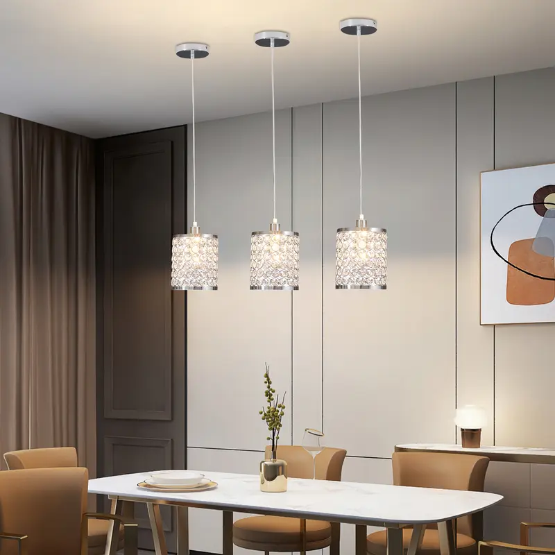 CNCEST 3-Pack Chrome Glass Height-Adjustable AC-Powered Pendant Lamps - 70in Drop Adjust, Easy DIY Install, LED Atmosphere Lighting for Living Room, Dining Room