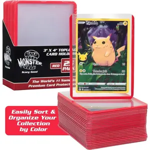 Monster Top Loaders for Trading Cards - 25, 3x4" Clear Hard Plastic Protector w Red Border- Compatible w Yugioh, Sports & More