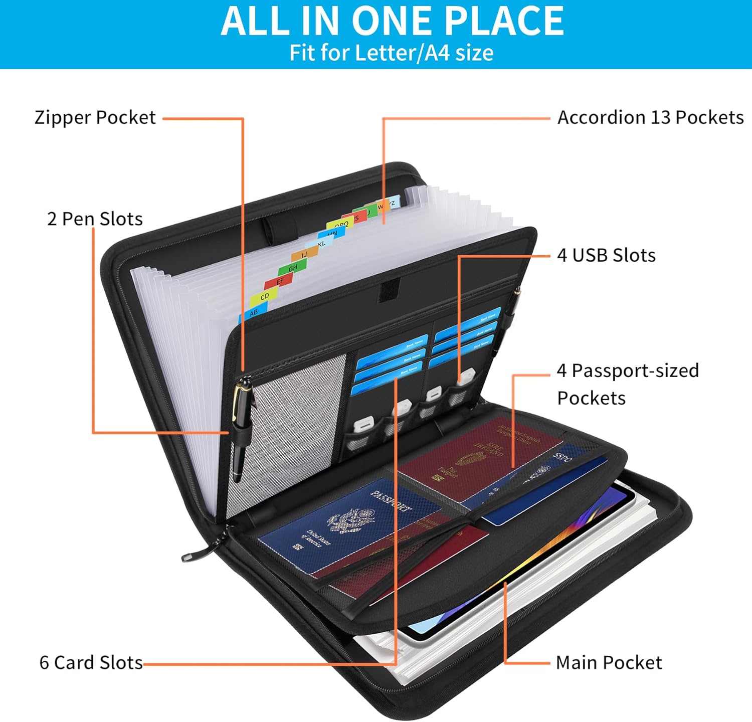 Fireproof File Folder with Handle, Large Capacity A4 File Organizer Storage Zip Bag, Test Paper Folder, Data Paper Organizer Storage Bag, Paper Organizers, Office Stationery & Supplies, Friend Gift Ideas, Zip Pouch