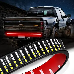 60 Inch LED Truck Tailgate Light Strip Quad Row Bed Tail Light 5 Function Red Brake, White Backup Reverse, Red Turn Signal Strobe Light for Pickup Trucks SUV RV Van Dodge Ram