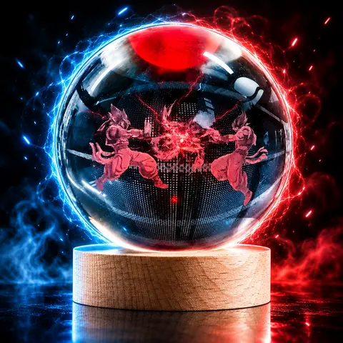 Megahit DBZ 3.15 Inch Color-Changing Crystal Ball, 7-Color LED Lighted Glass Sphere with 3D Laser Engraved Character Design, Wooden Light Base, Anime Collectible Desk Decor Gift