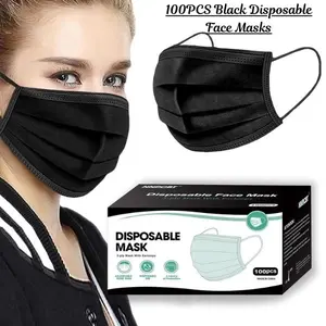 100PCS Black Disposable Face Masks, 3 Ply Breathable Protective Masks with Elastic Ear Loops, Daily Safety Face Cover for Adults – Mother’s Day Gift Idea